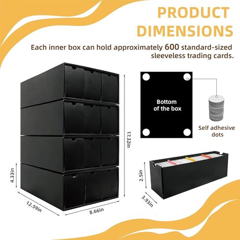 Trading Card Storage Box Includes 12-600 Card Storage Boxes Black Bulk Card Storage Baseball Card Sorage Box with 50 Colorful Divider Card Boxes for Sports Cards for TCG YGO MTG PTCG Baseball Cards in Saudi Arabia