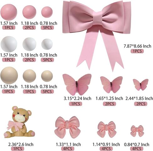 42 قطع الوردي القوس الدب كعكة القبعات العالية فراشة كرات كعكة الزينة Bowknot كب كيك القبعات العالية للفتيات عيد ميلاد الطفل دش حزب اللوازم in Kuwait