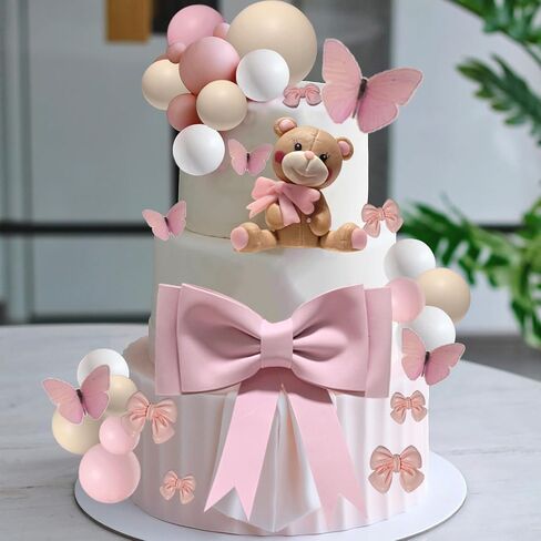 42 قطع الوردي القوس الدب كعكة القبعات العالية فراشة كرات كعكة الزينة Bowknot كب كيك القبعات العالية للفتيات عيد ميلاد الطفل دش حزب اللوازم in Kuwait