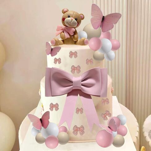 42 قطع الوردي القوس الدب كعكة القبعات العالية فراشة كرات كعكة الزينة Bowknot كب كيك القبعات العالية للفتيات عيد ميلاد الطفل دش حزب اللوازم in Kuwait