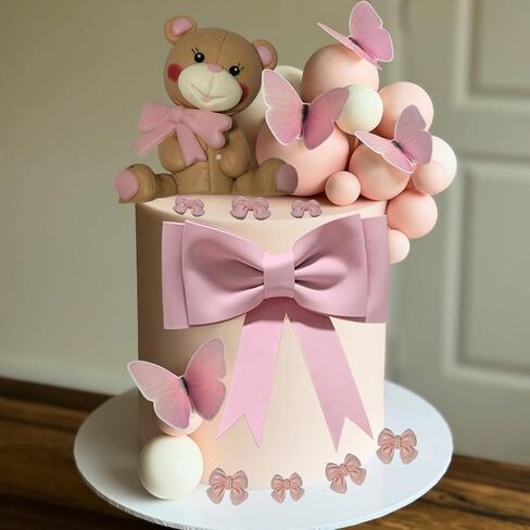 42 قطع الوردي القوس الدب كعكة القبعات العالية فراشة كرات كعكة الزينة Bowknot كب كيك القبعات العالية للفتيات عيد ميلاد الطفل دش حزب اللوازم in Kuwait