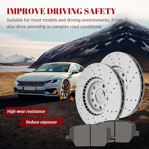 Ceramic Front Brakes Pad and Rotors Drilled Slotted Vented Replacement Disc Brake Kits for Fiat 500X 2016 2017 2018 2019 2020 2021, for Jeep Renegade 2015-2022/ Compass 2018 2019 2022 in Saudi Arabia