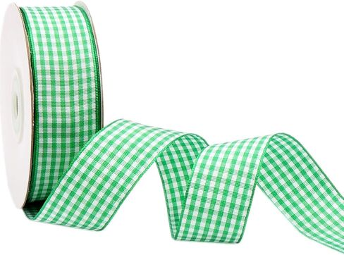 شريط VIVIQUEN Gingham Ribbon شريط مربعات بعرض 2.5 سم من قماش التفتا المنقوش بطول 25 ياردة حافة منسوجة من البوليستر بنسبة 100% (أزرق فاتح، 2.54 سم) in Kuwait