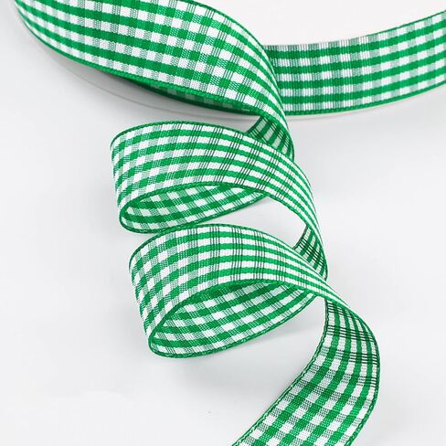 شريط VIVIQUEN Gingham Ribbon شريط مربعات بعرض 2.5 سم من قماش التفتا المنقوش بطول 25 ياردة حافة منسوجة من البوليستر بنسبة 100% (أزرق فاتح، 2.54 سم) in Kuwait