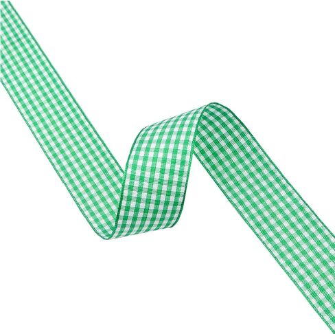 شريط VIVIQUEN Gingham Ribbon شريط مربعات بعرض 2.5 سم من قماش التفتا المنقوش بطول 25 ياردة حافة منسوجة من البوليستر بنسبة 100% (أزرق فاتح، 2.54 سم) in Kuwait