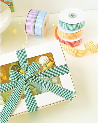 شريط VIVIQUEN Gingham Ribbon شريط مربعات بعرض 2.5 سم من قماش التفتا المنقوش بطول 25 ياردة حافة منسوجة من البوليستر بنسبة 100% (أزرق فاتح، 2.54 سم) in Kuwait