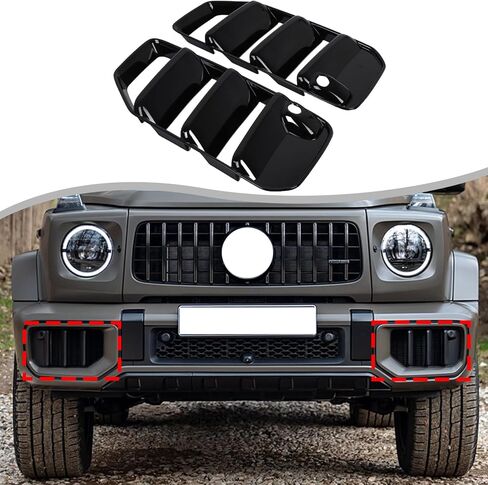 Front Bumper End Grille Cover Trim Compatible for Mer@cedes Benz G Class AMG Wagon Cross Country SUV G63 2025 2026 Front Bumper Side Air Intake Grille Trim Exterior Accessories (Glossy Black) in Saudi Arabia