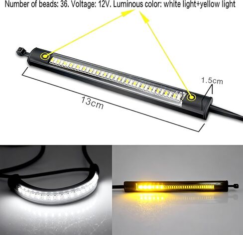 36-LED Motorcycle Flexible Light Bar - White & Amber Shockproof Turn Signals, Sequential Flowing Brake Light, Universal Mount in Saudi Arabia