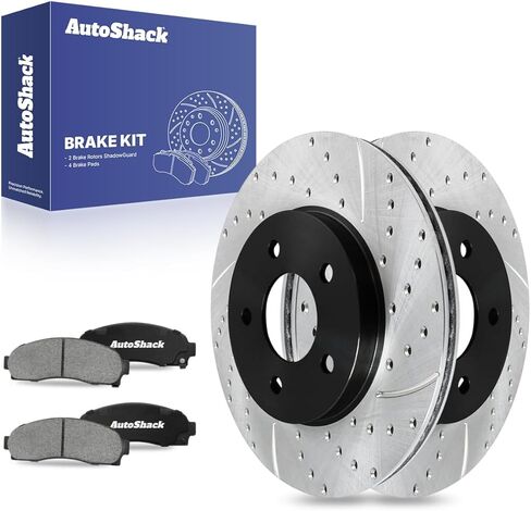 AutoShack 11.65" (296 mm) Front Vented Drilled & Slotted Brake Rotors E-Coated + Ceramic Brake Pads Replacement for 2002-2007 Saturn Vue 2005-2006 Chevrolet Equinox 6-PC Brake Kit ShadowGuard in Saudi Arabia