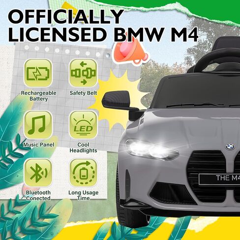 لعبة سيارة ركوب للأطفال 12 فولت مرخصة من BMW M4، سيارة كهربائية للأطفال مع جهاز تحكم عن بعد للوالدين، ثلاث سرعات قابلة للتعديل، USB، MP3، ضوء LED، سيارة ركوب للأعمار من 3 إلى 8 سنوات، بيضاء in Kuwait