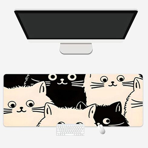 Cute Cat Pattern Mouse Pad 27.5x11.8 Inches - Non-Slip Rubber Base, Large Gaming & Office Mousepad, Soft Textile Surface for Computer, Laptop, PC - Kawaii Kitty Design in Saudi Arabia