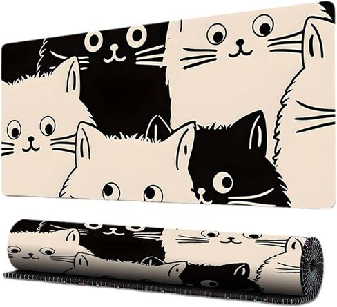 Cute Cat Pattern Mouse Pad 27.5x11.8 Inches - Non-Slip Rubber Base, Large Gaming & Office Mousepad, Soft Textile Surface for Computer, Laptop, PC - Kawaii Kitty Design in Saudi Arabia