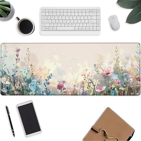 Floral Mouse Pad，Fresh Plant Flower Gaming Keyboard Mat，Laptop Computer Protector with Non-Slip Rubber Base，Large Extended MousePads Gifts for Desk Office Home，Deskmat Decor 31.5" x 11.8" in Saudi Arabia
