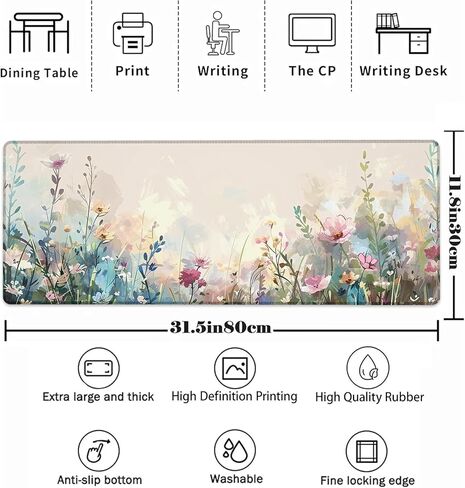 Floral Mouse Pad，Fresh Plant Flower Gaming Keyboard Mat，Laptop Computer Protector with Non-Slip Rubber Base，Large Extended MousePads Gifts for Desk Office Home，Deskmat Decor 31.5" x 11.8" in Saudi Arabia