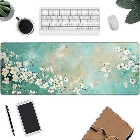 Floral Mouse Pad，Fresh Plant Flower Gaming Keyboard Mat，Laptop Computer Protector with Non-Slip Rubber Base，Large Extended MousePads Gifts for Desk Office Home，Deskmat Decor 31.5" x 11.8" in Saudi Arabia