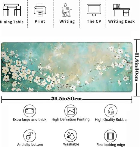 Floral Mouse Pad，Fresh Plant Flower Gaming Keyboard Mat，Laptop Computer Protector with Non-Slip Rubber Base，Large Extended MousePads Gifts for Desk Office Home，Deskmat Decor 31.5" x 11.8" in Saudi Arabia
