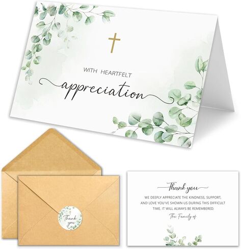 25 Pcs Funeral Thank You Cards with Envelopes, Bulk 4×6 Sympathy Card Watercolor Eucalyptus Leaves Bereavement Thank You Cards, Message Inside for Funeral Family Friends Loved Ones in Saudi Arabia