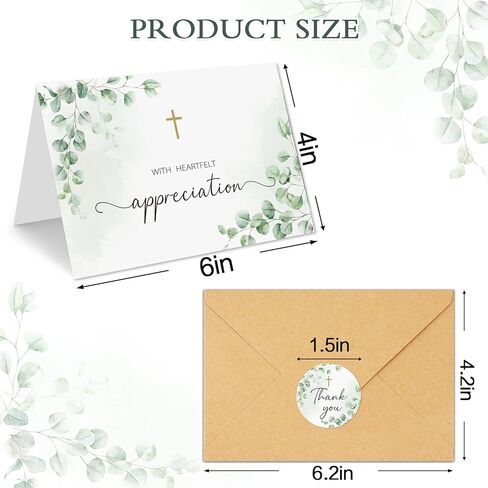 25 Pcs Funeral Thank You Cards with Envelopes, Bulk 4×6 Sympathy Card Watercolor Eucalyptus Leaves Bereavement Thank You Cards, Message Inside for Funeral Family Friends Loved Ones in Saudi Arabia