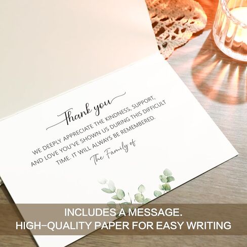 25 Pcs Funeral Thank You Cards with Envelopes, Bulk 4×6 Sympathy Card Watercolor Eucalyptus Leaves Bereavement Thank You Cards, Message Inside for Funeral Family Friends Loved Ones in Saudi Arabia