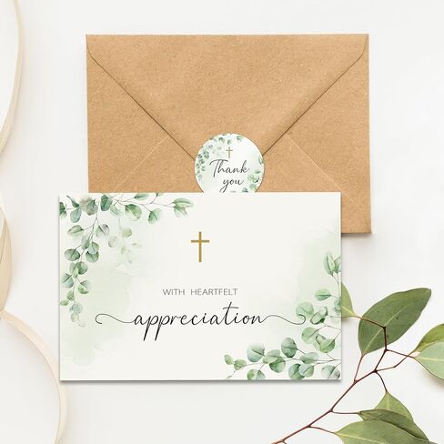 25 Pcs Funeral Thank You Cards with Envelopes, Bulk 4×6 Sympathy Card Watercolor Eucalyptus Leaves Bereavement Thank You Cards, Message Inside for Funeral Family Friends Loved Ones in Saudi Arabia