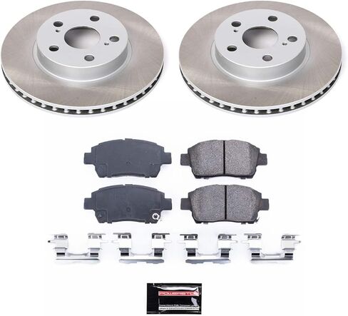 طقم الفرامل الأمامية Power Stop SC5219 مع دوارات فرامل شبه مطلية ووسادات ومعدات فرامل سيراميك لسيارة Toyota Prius 2004-2009 [محدد بالتطبيق] in Kuwait