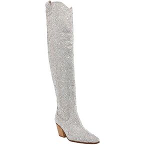 MUCCCUTE Cowboy Boots for Women Black Thigh High Boots - 2024 Fashion Cowgirl Over The Knee Boots with Rhinestone - Pointed Toe Chunky Heels Side Zipper Fall Tall Boots for Ladies in Kuwait