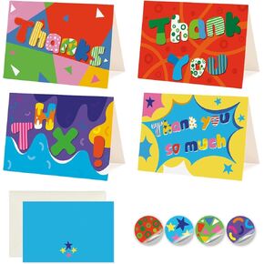 32 Pack Playful Bright Thank You Cards with Envelopes, Fun Illustrated Designs, 300gsm Cardstock, 4x6 Inch Blank Inside Note Cards for Friends, Birthday, Students in Saudi Arabia