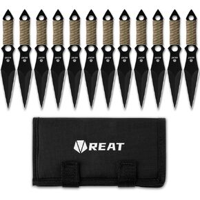 سكاكين رمي REAT - 3 قطع، 10 بوصة من الفولاذ المقاوم للصدأ 440 مع طلاء أسود، تتضمن غمدًا للتخزين الآمن - مثالية للرجال والمنافسة والتدريب والترفيه in Kuwait