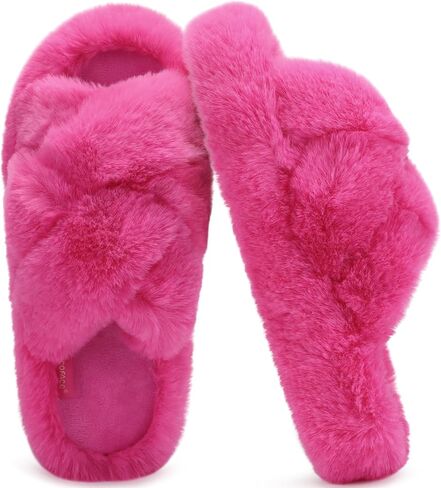 COFACE Women's Fluff Slippers House Open Toe Faux Fur Slides | Ladies Fashion Platform Slip On Soft Fuzzy Shoes with Comfort Arch Support, Indoor Outdoor Sole in Saudi Arabia