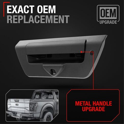Tailgate Handle Latch Replacement, Upgraded Metal - Compatible with 2018-2024 Ford F-150 (Manual Type) - Exterior Tailgate Assembly, All Chrome w/ Keyhole, Camera Hole - OEM JL3Z-9943400-EB-ACHMT in Saudi Arabia