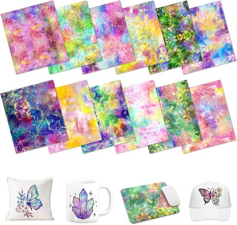 HTVSTD Opal Glitter Watercolor Sublimation Ink Transfer Sheets-12pcs 12x10 Inches Sublimation Paper for Tumblers T-Shirts Mugs DIY Sublimation Transfer Sheets in Saudi Arabia