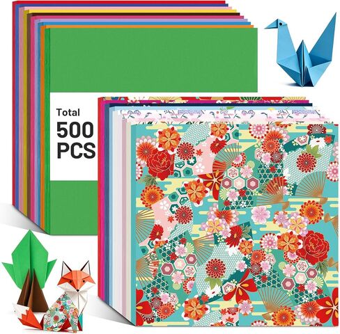 AluAbi Japanese Origami Paper Kit,100 Sheets Japanese Patterns & 400 Sheets Double Sided Color Origami Paper,DIY Arts Crafts Scrapbook Folding Paper Set for Kids Ages 5-8 8-12,Gift for Kids Boys Girls in Saudi Arabia
