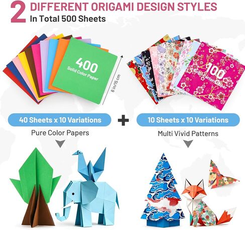 AluAbi Japanese Origami Paper Kit,100 Sheets Japanese Patterns & 400 Sheets Double Sided Color Origami Paper,DIY Arts Crafts Scrapbook Folding Paper Set for Kids Ages 5-8 8-12,Gift for Kids Boys Girls in Saudi Arabia