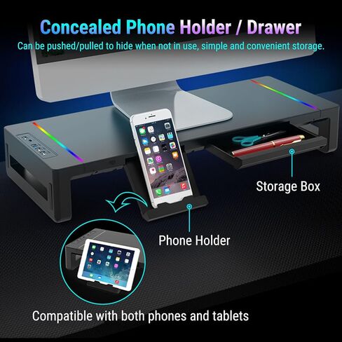 Bewinner Computer Monitor Stand for Desk, Adjustable Foldable Computer Display Riser with Phone Holder 4 USB Ports, Desk Monitor Stands for PC, Laptop in Saudi Arabia