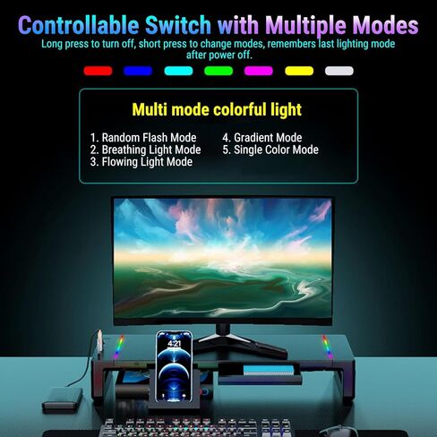 Bewinner Computer Monitor Stand for Desk, Adjustable Foldable Computer Display Riser with Phone Holder 4 USB Ports, Desk Monitor Stands for PC, Laptop in Saudi Arabia