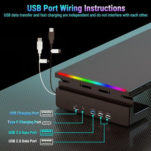 Bewinner Computer Monitor Stand for Desk, Adjustable Foldable Computer Display Riser with Phone Holder 4 USB Ports, Desk Monitor Stands for PC, Laptop in Saudi Arabia
