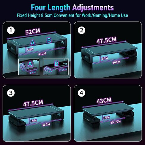 Bewinner Computer Monitor Stand for Desk, Adjustable Foldable Computer Display Riser with Phone Holder 4 USB Ports, Desk Monitor Stands for PC, Laptop in Saudi Arabia