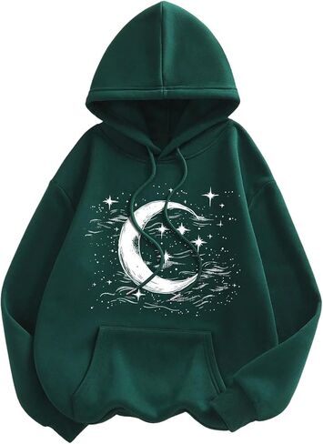 SHENHE Women's Drop Shoulder Moon Star Print Graphic Drawstring Hoodie Sweatshirt Pullover in Saudi Arabia