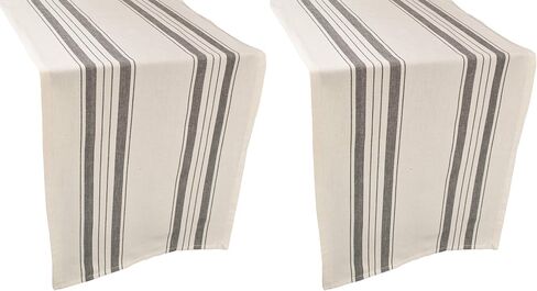 Gray Beige Stripped Farmhouse Cotton Table Runner, Dresser Scarf, Coffee Table Runner, Rustic Décor (17Wx54L) in Saudi Arabia