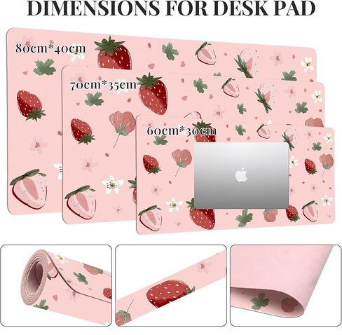 Idocolors Strawberry Pink Desk Mat, Cute Extended Gaming Keyboard Mouse Pad, Large Office Desk Cover Mat Pad Deskmat, Non-Slip Leather Home Office Desk Mat Protector 31.5"×15.7" in Saudi Arabia