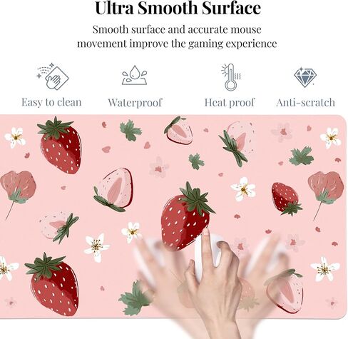 Idocolors Strawberry Pink Desk Mat, Cute Extended Gaming Keyboard Mouse Pad, Large Office Desk Cover Mat Pad Deskmat, Non-Slip Leather Home Office Desk Mat Protector 31.5"×15.7" in Saudi Arabia