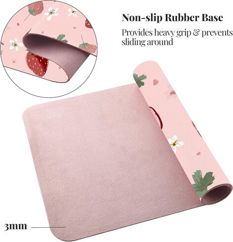 Idocolors Strawberry Pink Desk Mat, Cute Extended Gaming Keyboard Mouse Pad, Large Office Desk Cover Mat Pad Deskmat, Non-Slip Leather Home Office Desk Mat Protector 31.5"×15.7" in Saudi Arabia