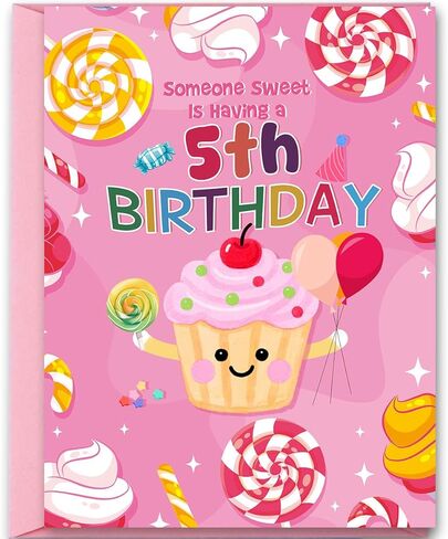 Cute 7th Birthday Card for Girl,Seven Years Old Bday Gift Card for Daughter Granddaughter Niece,7 Years Old Cupcake and Candy Decorations in Saudi Arabia