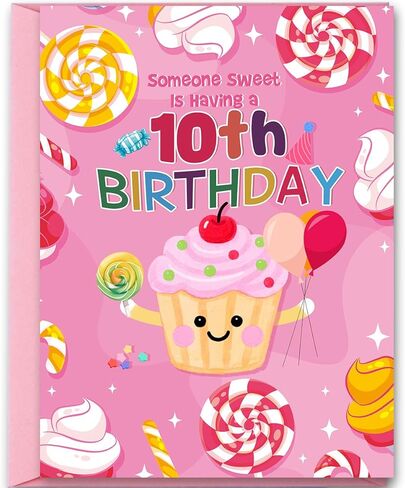 Cute 7th Birthday Card for Girl,Seven Years Old Bday Gift Card for Daughter Granddaughter Niece,7 Years Old Cupcake and Candy Decorations in Saudi Arabia