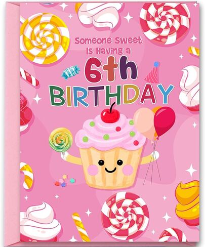 Cute 7th Birthday Card for Girl,Seven Years Old Bday Gift Card for Daughter Granddaughter Niece,7 Years Old Cupcake and Candy Decorations in Saudi Arabia