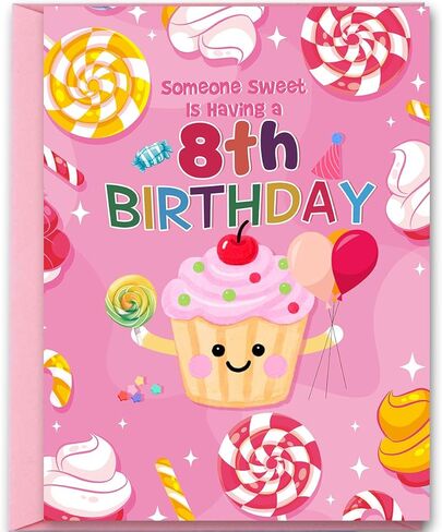Cute 7th Birthday Card for Girl,Seven Years Old Bday Gift Card for Daughter Granddaughter Niece,7 Years Old Cupcake and Candy Decorations in Saudi Arabia