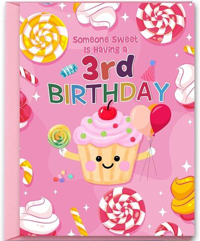Cute 7th Birthday Card for Girl,Seven Years Old Bday Gift Card for Daughter Granddaughter Niece,7 Years Old Cupcake and Candy Decorations in Saudi Arabia