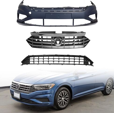 Front Bumper Cover & Upper Lower Grille Set, Compatible with 2019-2021 Volkswagen Jetta,Replace#VW1000239, VW1036147, and VW1200173 (3pcs) in Kuwait