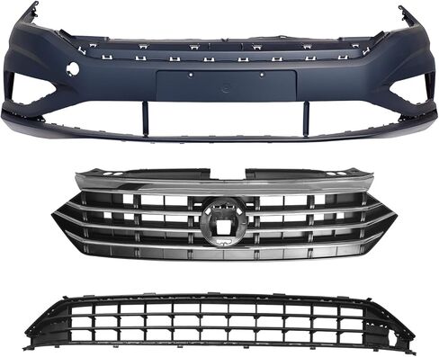 Front Bumper Cover & Upper Lower Grille Set, Compatible with 2019-2021 Volkswagen Jetta,Replace#VW1000239, VW1036147, and VW1200173 (3pcs) in Kuwait