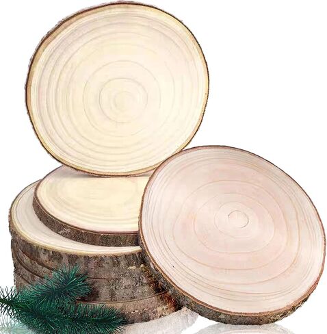 Wood Slices,Wood Slices for Centerpieces Table Decorations,Unfinished Rounds Wood for Crafts,Wood Slice for Rustic Wedding Decoration Projects, Natural Paulownia Wooden Slabs(10-11 inch 8 Pcs) in Saudi Arabia